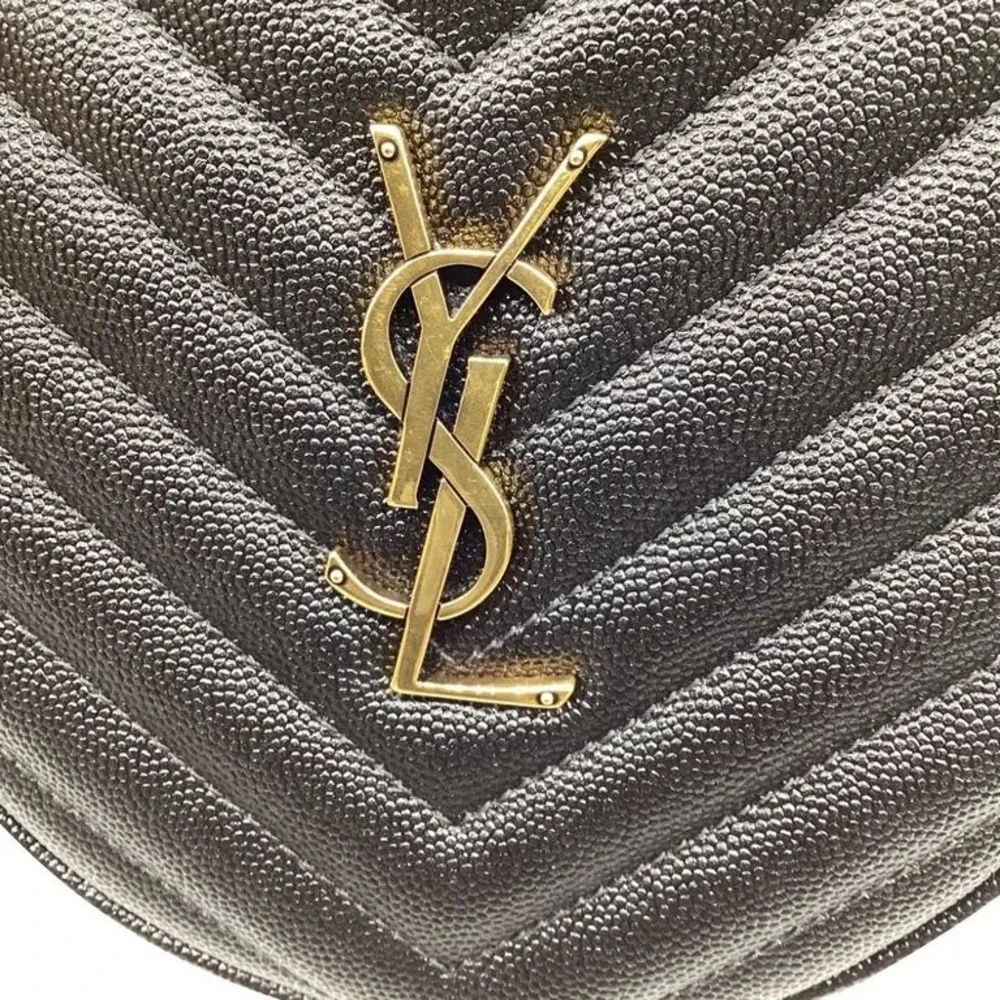 Saint Laurent Vinyle Round Camera Bag Black Chevron Quilted Leather YSL Gold